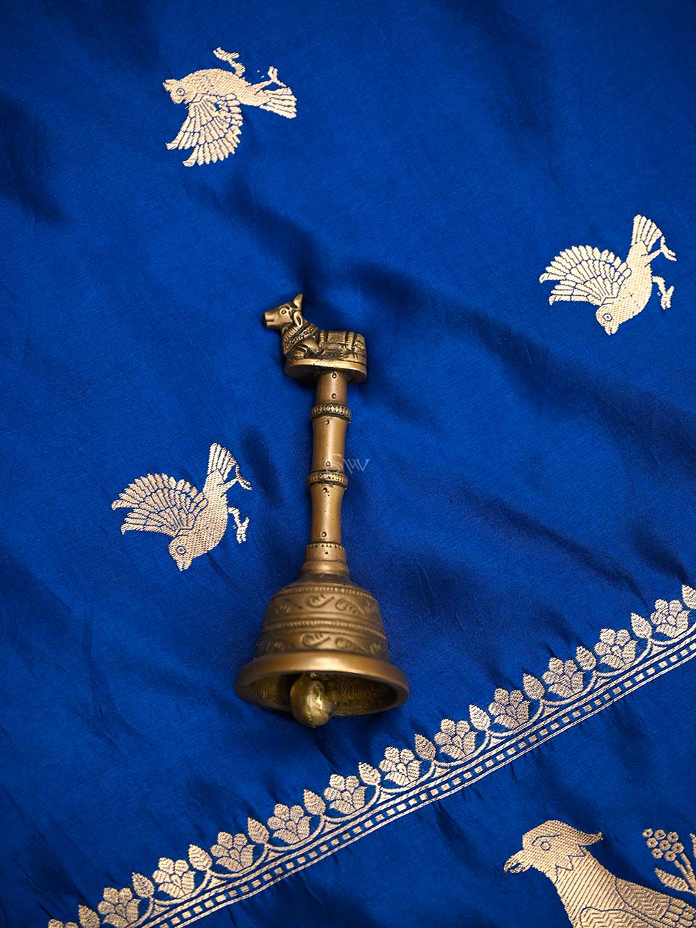 Blue Shikargah Katan Silk Handloom Banarasi Dupatta - Sacred Weaves