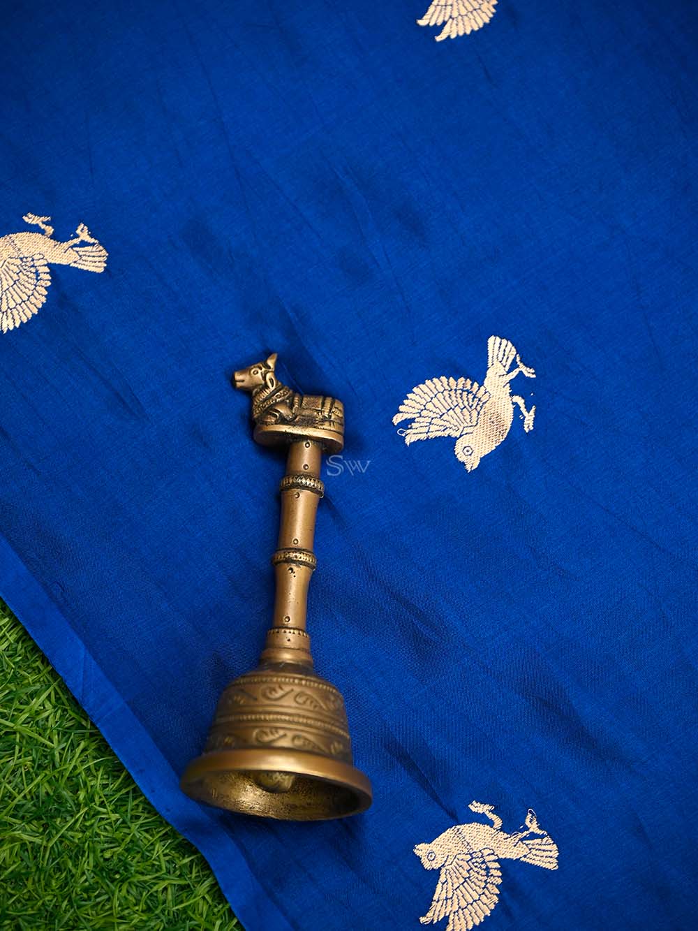 Blue Shikargah Katan Silk Handloom Banarasi Dupatta - Sacred Weaves