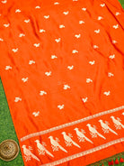Orange Shikargah Katan Silk Handloom Banarasi Dupatta - Sacred Weaves