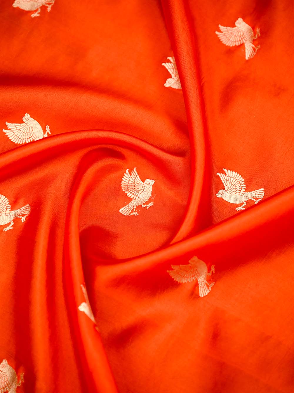 Orange Shikargah Katan Silk Handloom Banarasi Dupatta - Sacred Weaves