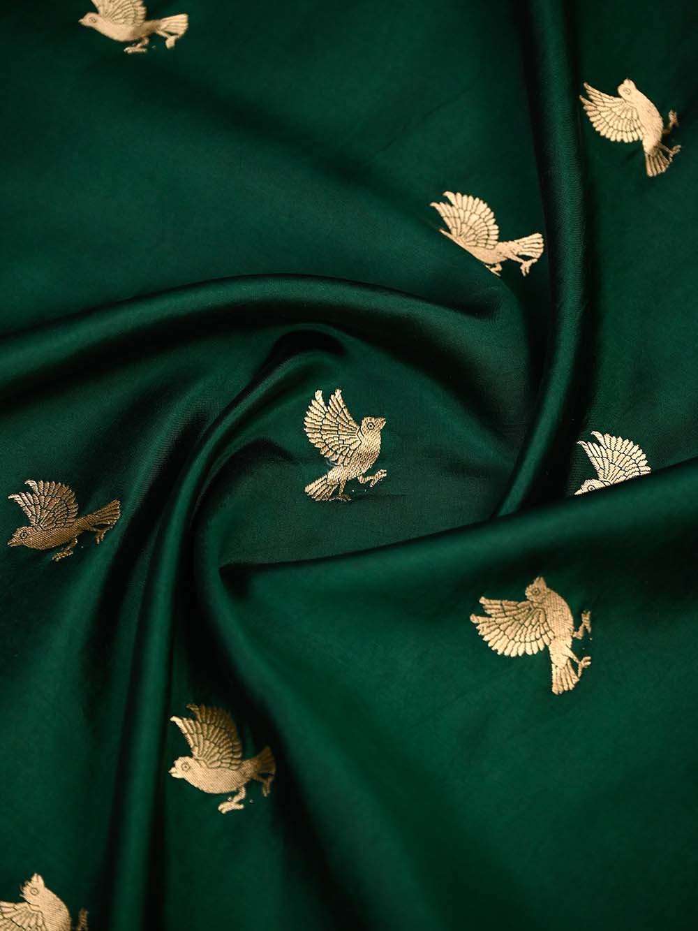 Bottle Green Shikargah Katan Silk Handloom Banarasi Dupatta - Sacred Weaves