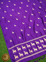 Purple Shikargah Katan Silk Handloom Banarasi Dupatta- Sacred Weaves