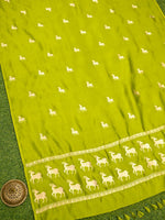 Green Shikargah Katan Silk Handloom Banarasi Dupatta - Sacred Weaves