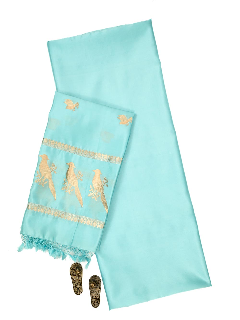 Aqua Blue Plain Katan Silk Handloom Banarasi Suit - Sacred Weaves