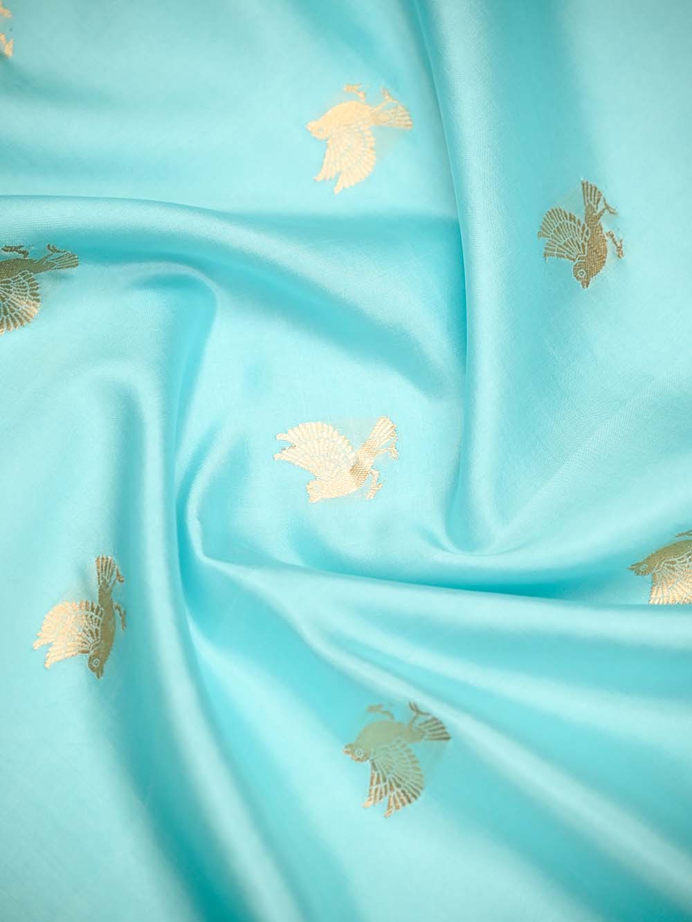 Aqua Blue Plain Katan Silk Handloom Banarasi Suit - Sacred Weaves
