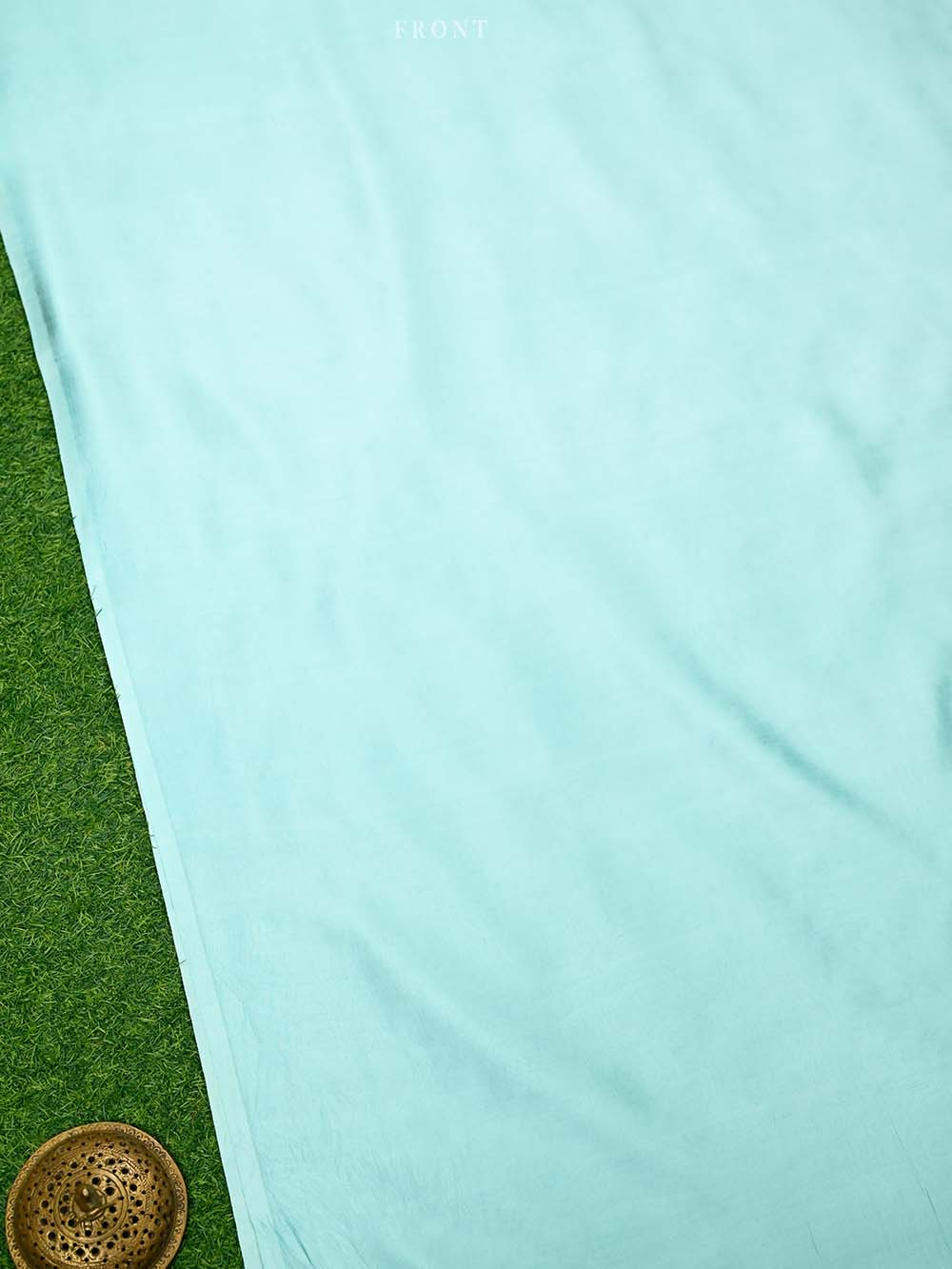 Aqua Blue Plain Katan Silk Handloom Banarasi Suit - Sacred Weaves