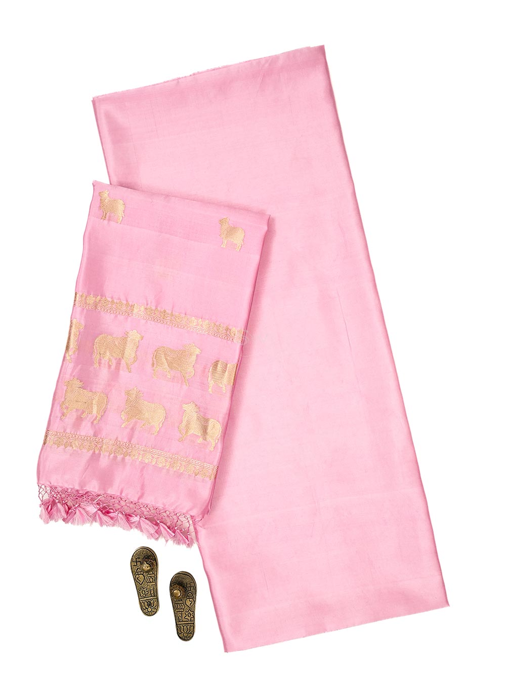 Pastel Pink Plain Katan Silk Handloom Banarasi Suit - Sacred Weaves