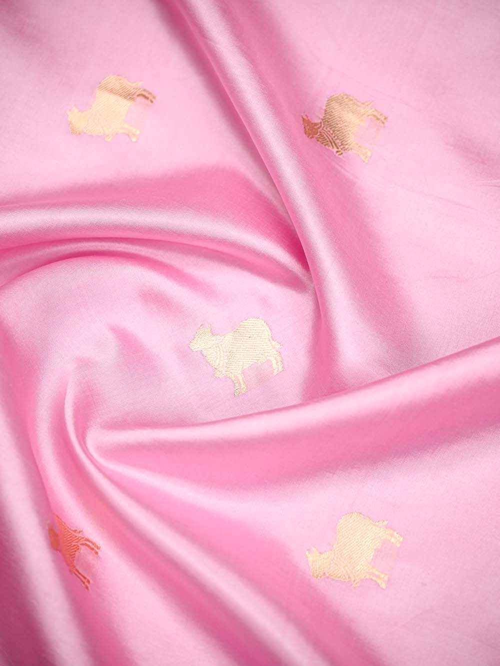 Pastel Pink Plain Katan Silk Handloom Banarasi Suit - Sacred Weaves