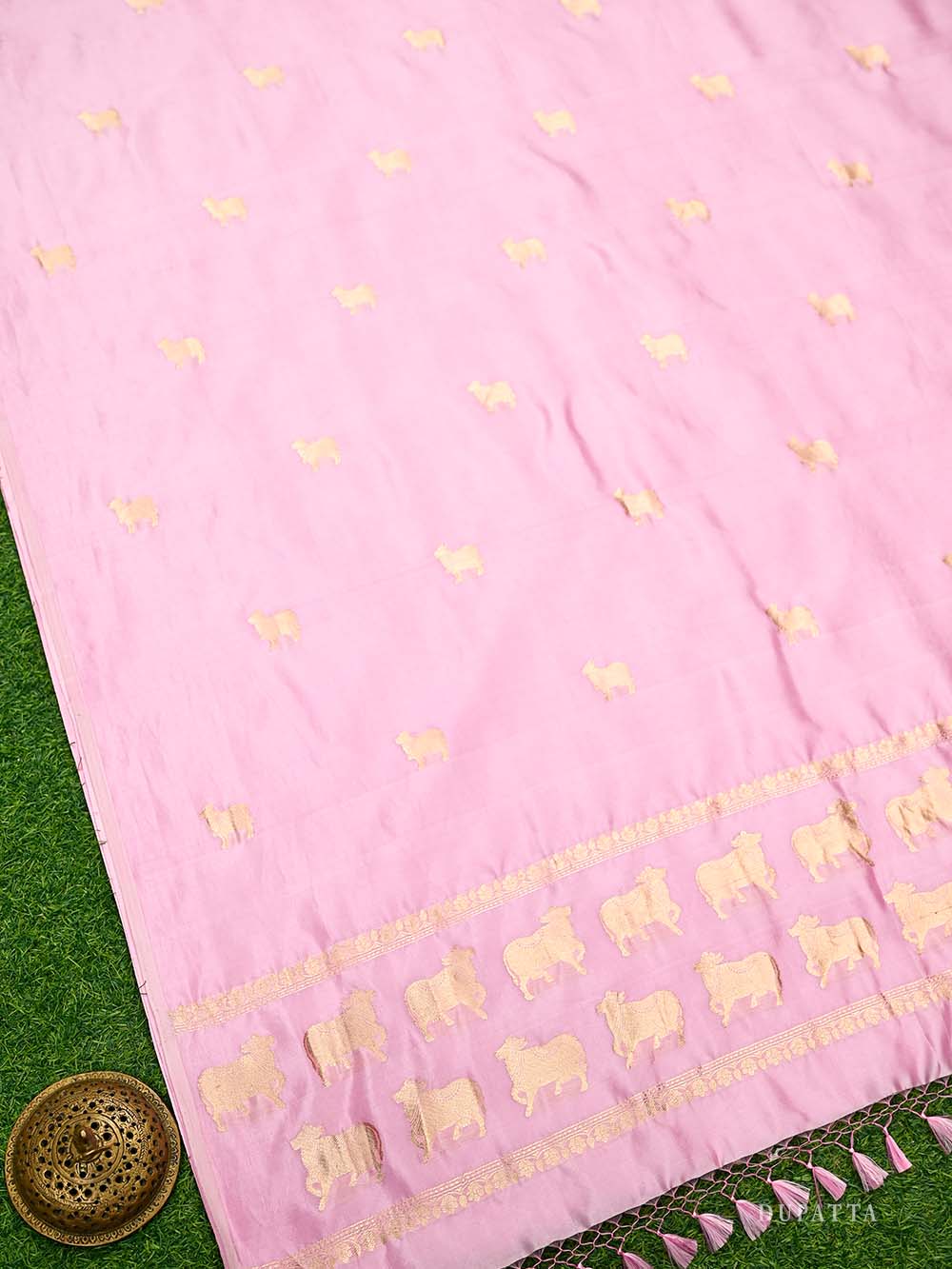 Pastel Pink Plain Katan Silk Handloom Banarasi Suit - Sacred Weaves