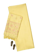 Pastel Yellow Plain Katan Silk Handloom Banarasi Suit - Sacred Weaves