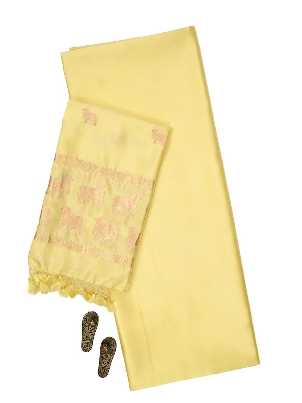 Pastel Yellow Plain Katan Silk Handloom Banarasi Suit - Sacred Weaves