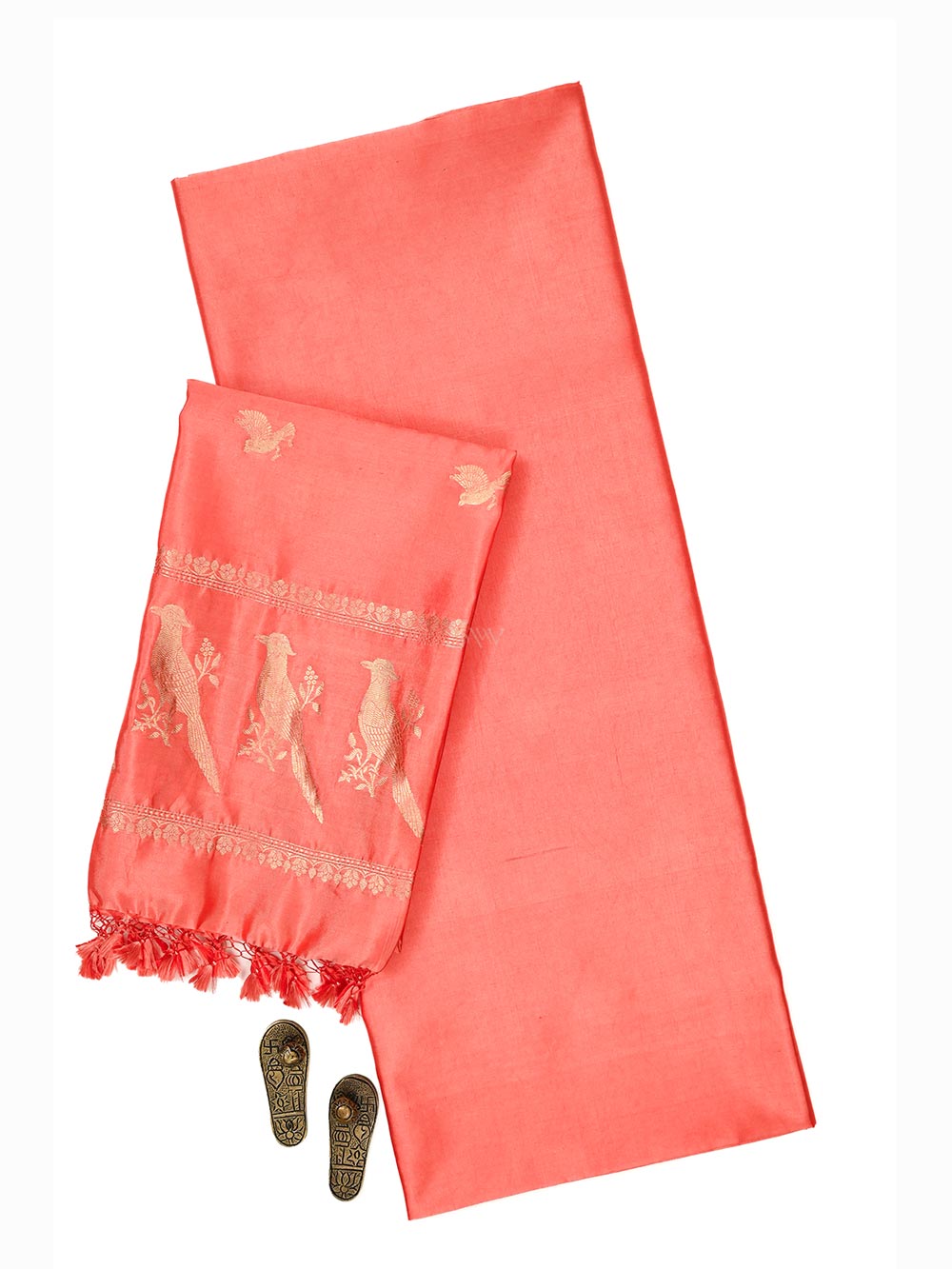 Peach Pink Plain Katan Silk Handloom Banarasi Suit - Sacred Weaves