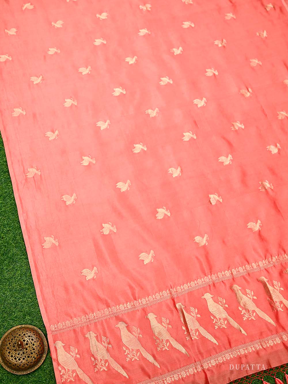 Peach Pink Plain Katan Silk Handloom Banarasi Suit - Sacred Weaves
