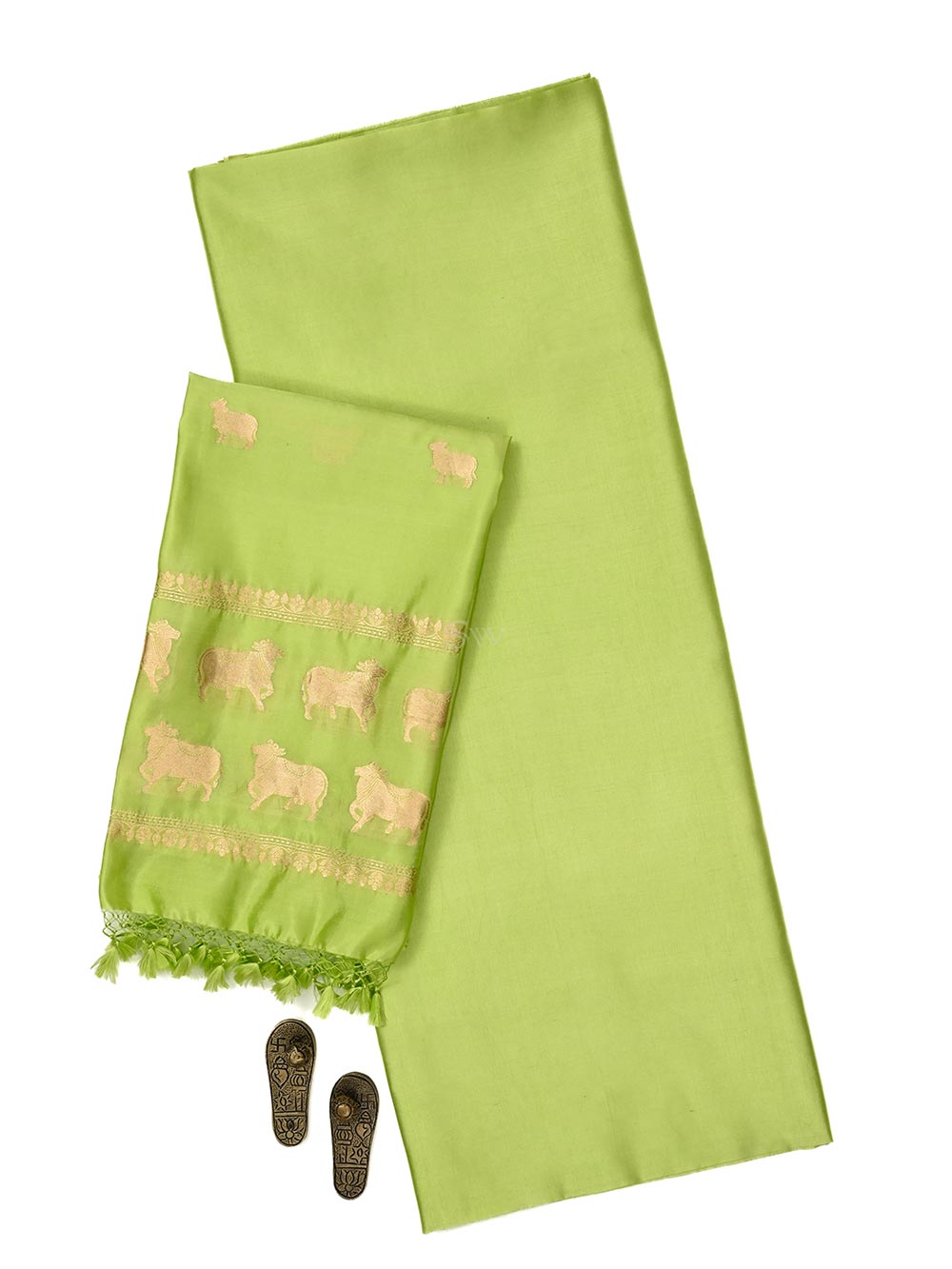 Pista Green Plain Katan Silk Handloom Banarasi Suit - Sacred Weaves