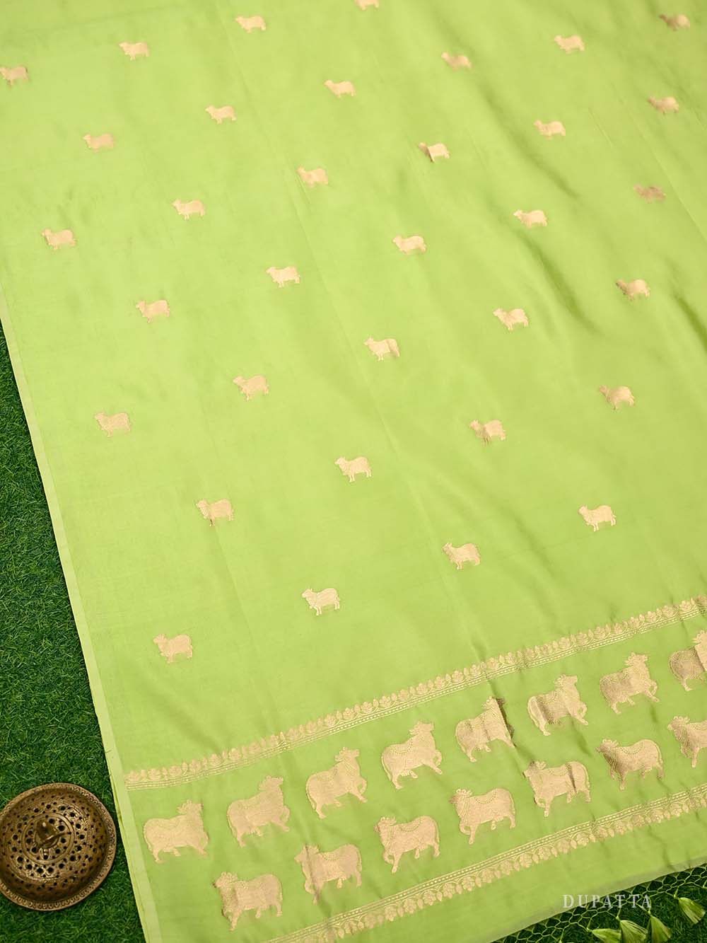 Pista Green Plain Katan Silk Handloom Banarasi Suit - Sacred Weaves