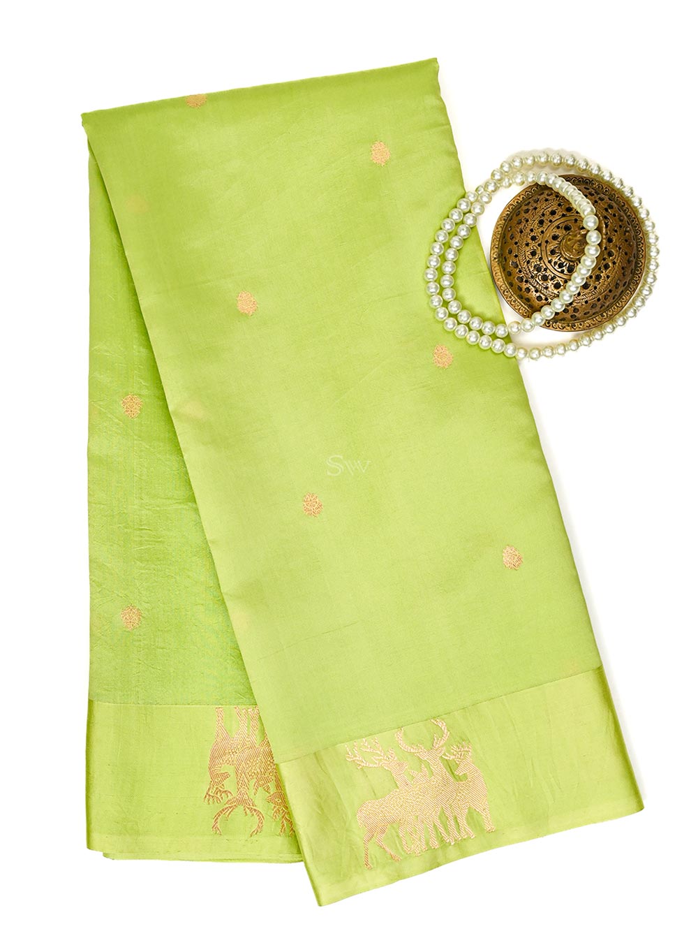 Parrot Green Booti Pure Silk Handloom Banarasi Saree - Sacred Weaves
