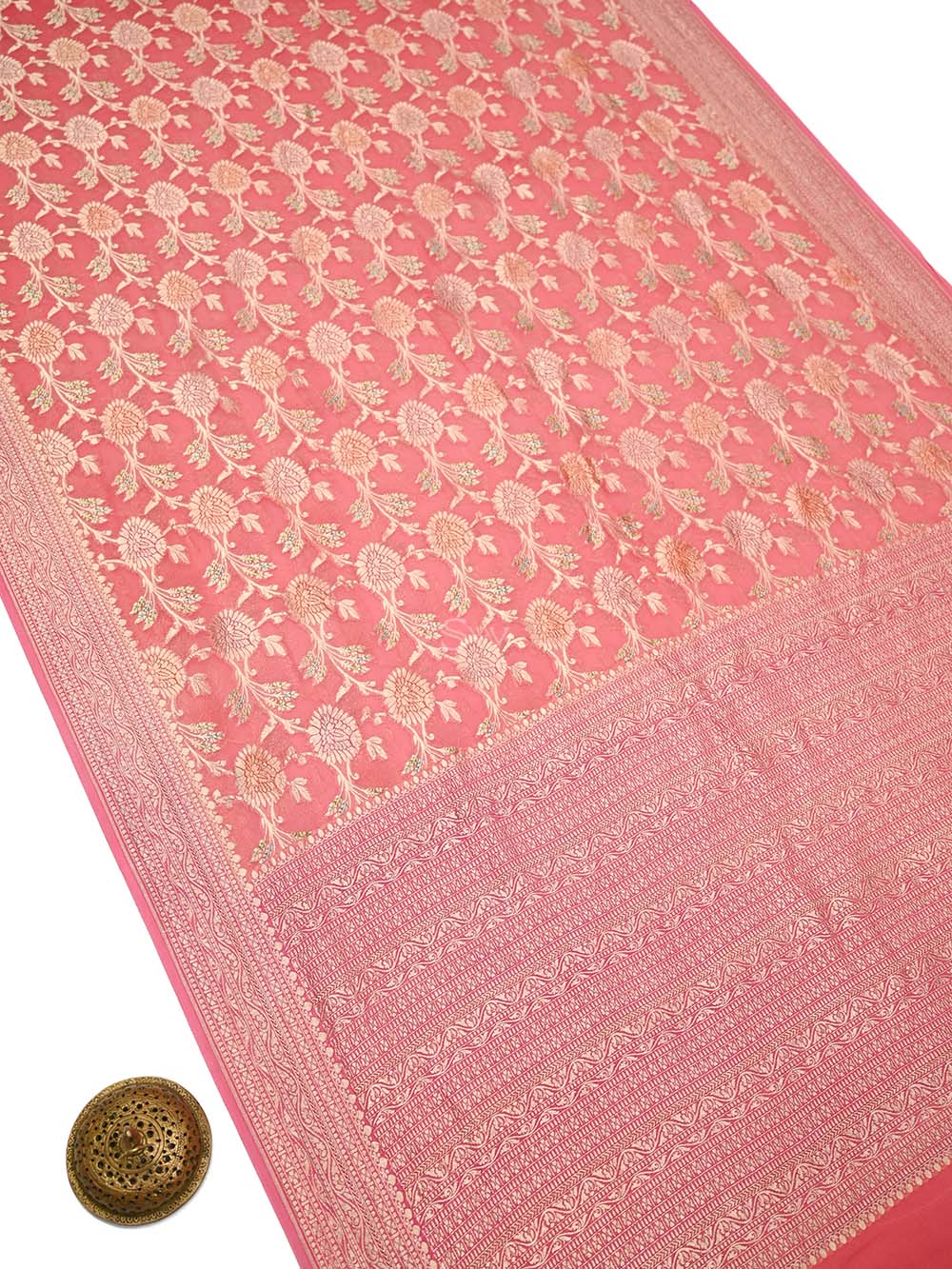 Pink Rangkat Jaal Khaddi Georgette Handloom Banarasi Saree - Sacred Weaves