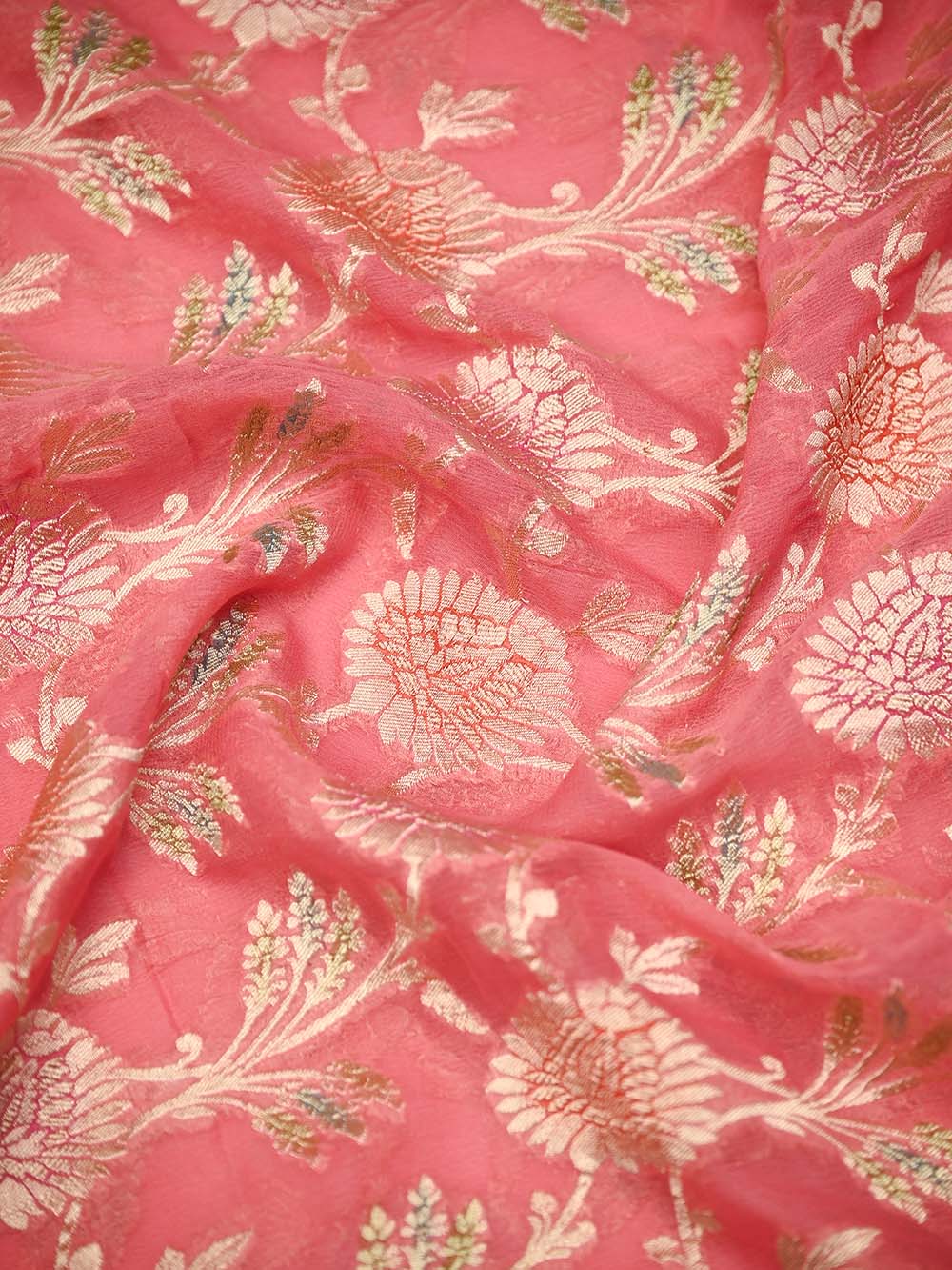 Pink Rangkat Jaal Khaddi Georgette Handloom Banarasi Saree - Sacred Weaves