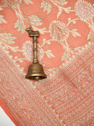Pastel Peach Rangkat Jaal Khaddi Georgette Handloom Banarasi Saree - Sacred Weaves