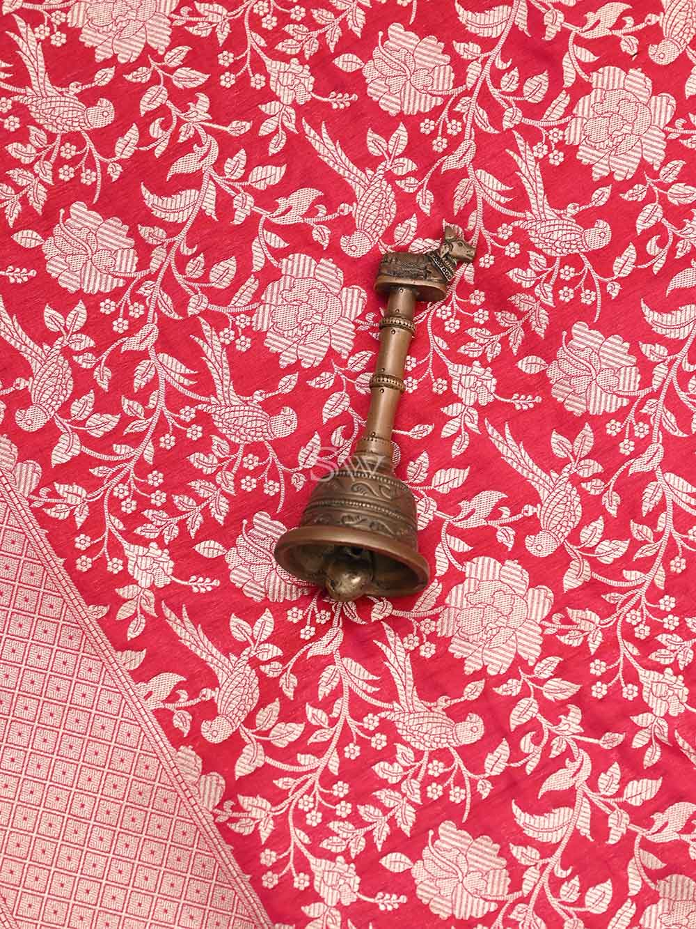 Pink Red Shikargah Jaal Katan Silk Handloom Banarasi Dupatta - Sacred Weaves