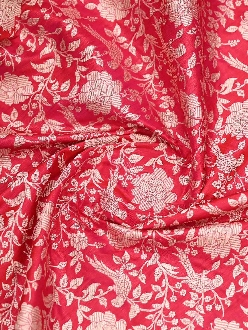 Pink Red Shikargah Jaal Katan Silk Handloom Banarasi Dupatta - Sacred Weaves