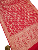 Red Jaal Khaddi Georgette Handloom Banarasi Saree - Sacred Weaves