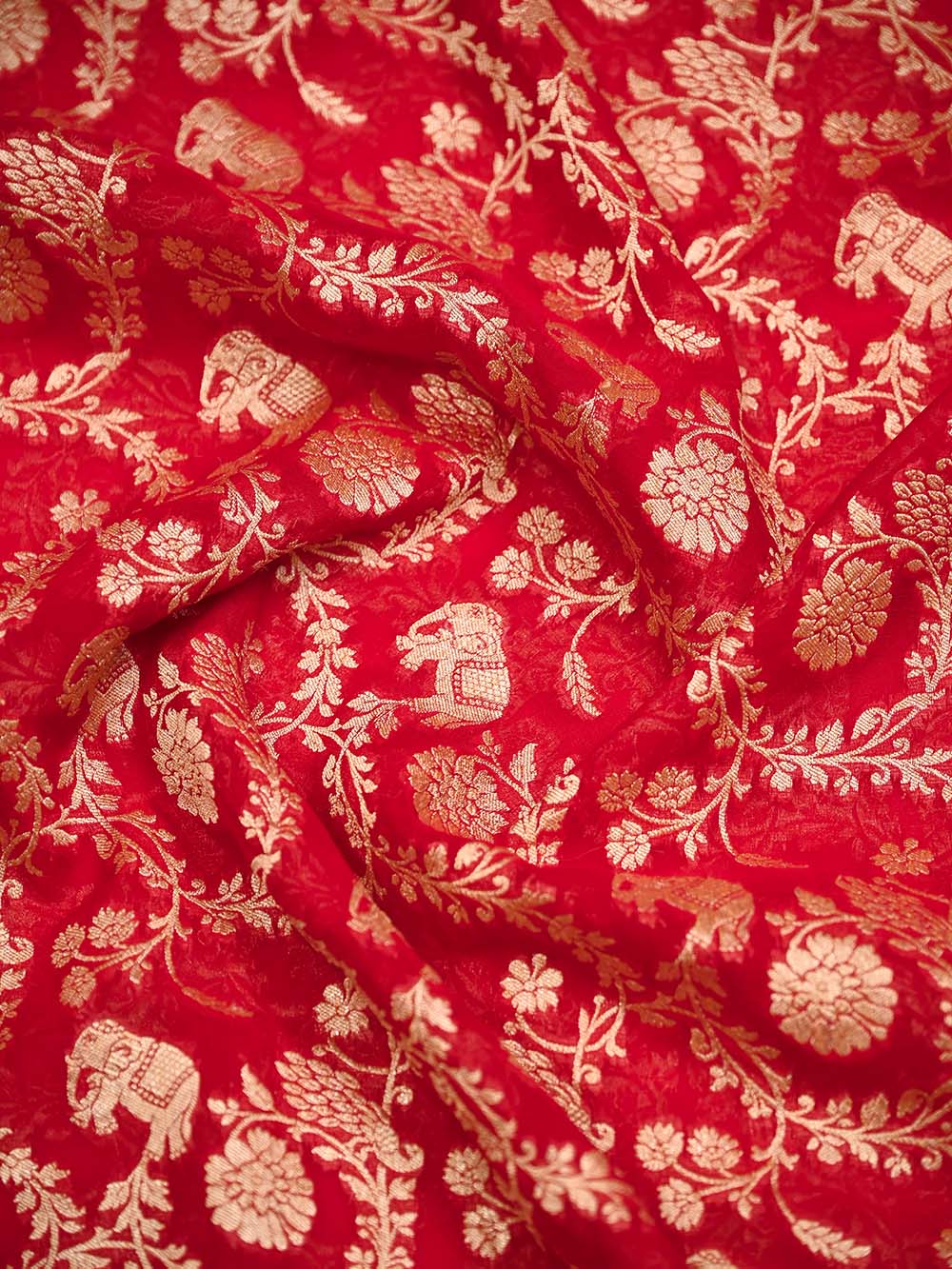 Red Jaal Khaddi Georgette Handloom Banarasi Saree - Sacred Weaves