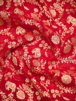 Red Jaal Khaddi Georgette Handloom Banarasi Saree - Sacred Weaves