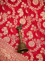 Red Jaal Khaddi Georgette Handloom Banarasi Saree - Sacred Weaves