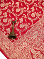 Red Jaal Khaddi Georgette Handloom Banarasi Saree - Sacred Weaves