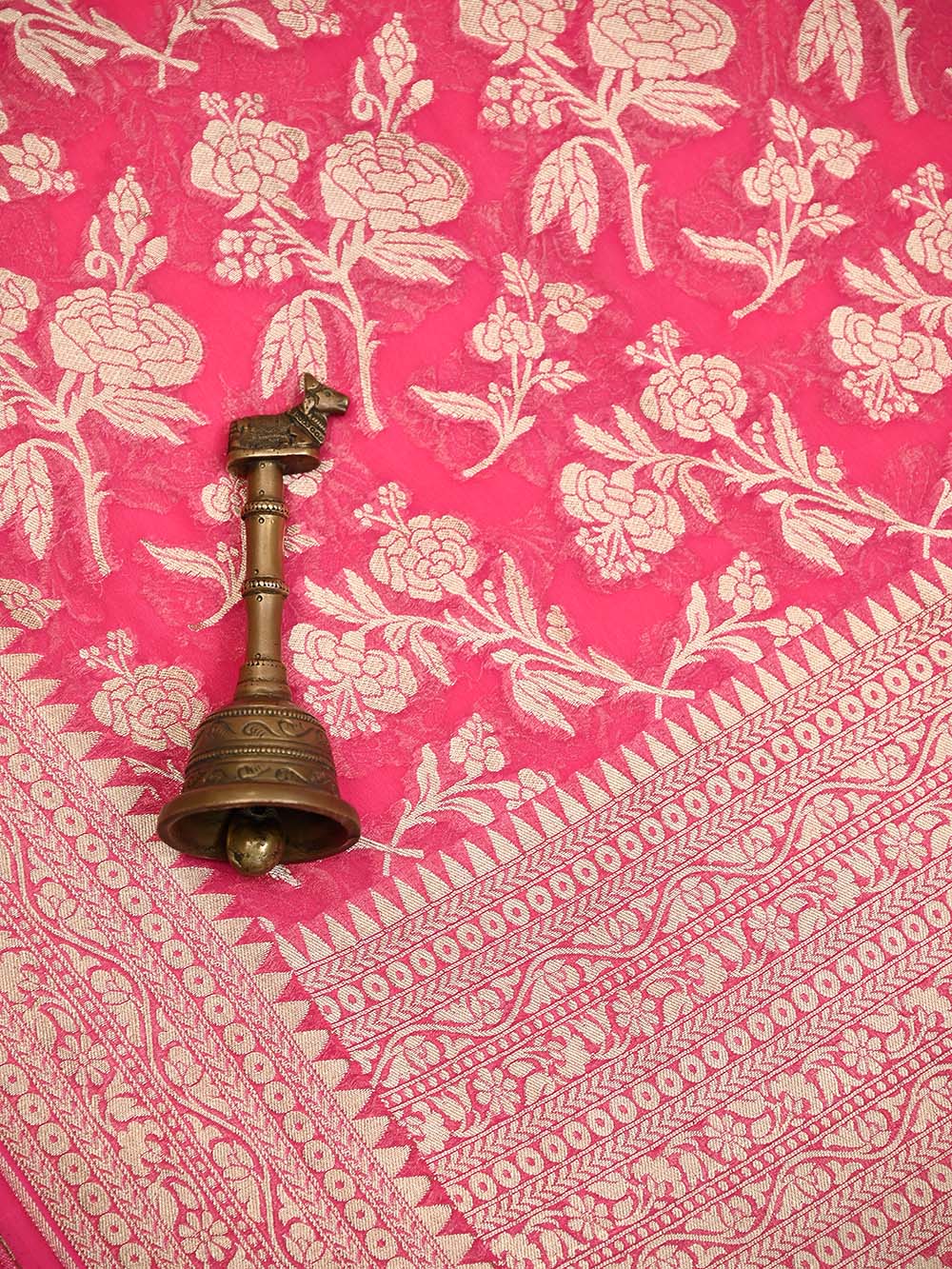Bright Pink Jaal Khaddi Georgette Handloom Banarasi Saree - Sacred Weaves