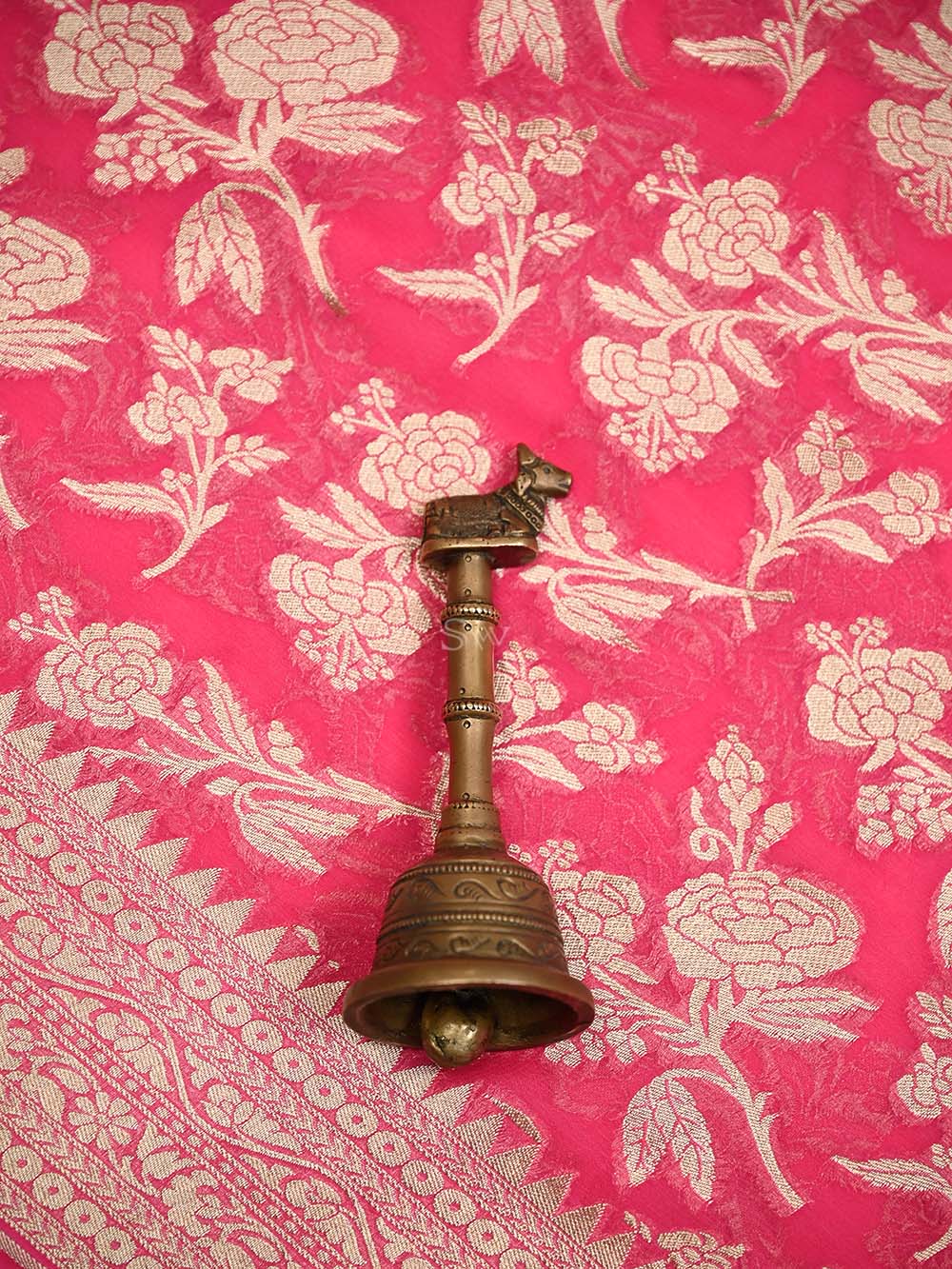 Bright Pink Jaal Khaddi Georgette Handloom Banarasi Saree - Sacred Weaves