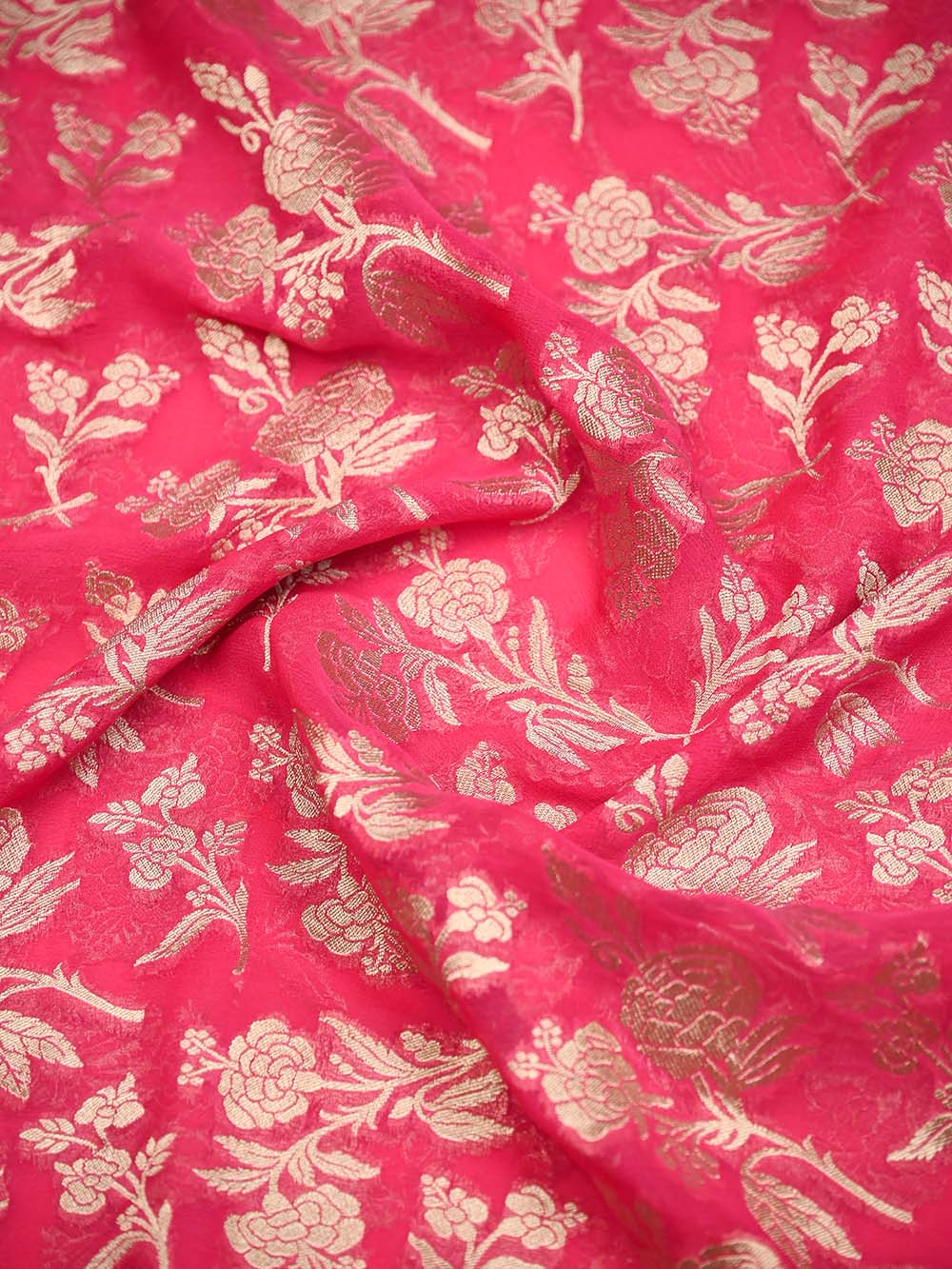 Bright Pink Jaal Khaddi Georgette Handloom Banarasi Saree - Sacred Weaves