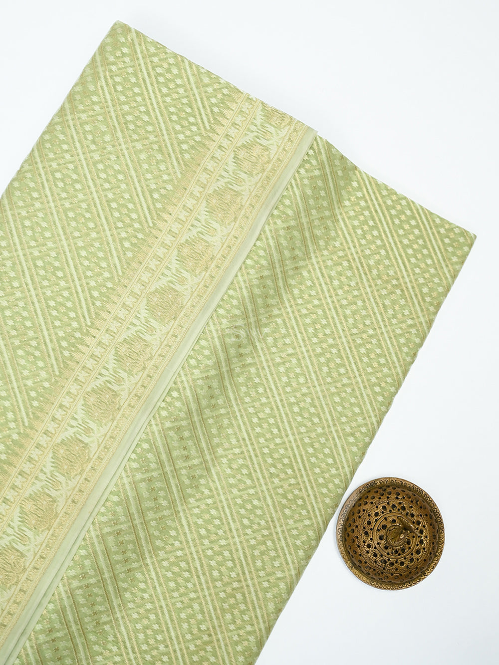 Sea Green Zari Cotton Saree - Sacred Weaves
