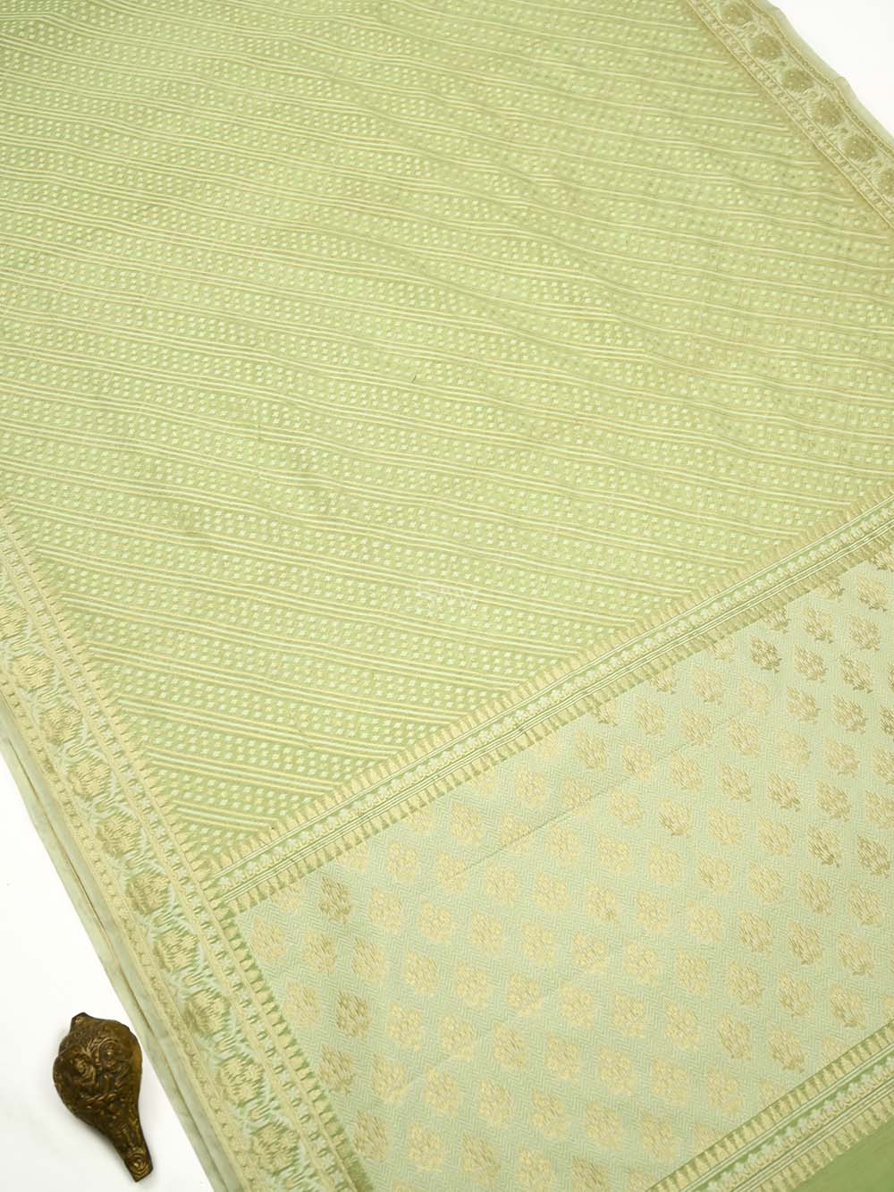 Sea Green Zari Cotton Saree - Sacred Weaves