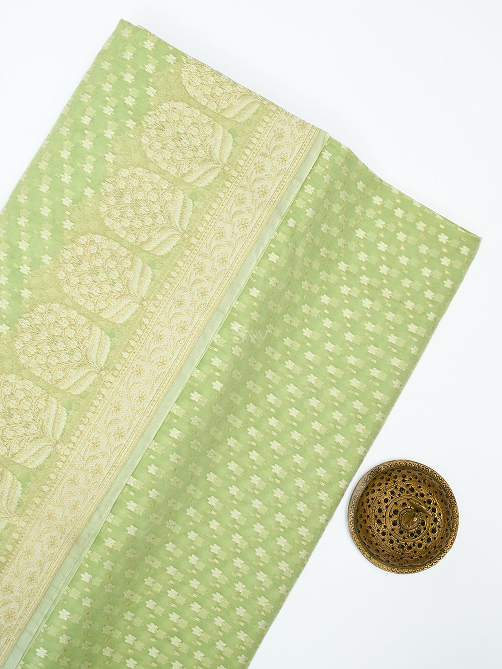 Sea Green Zari Cotton Saree - Sacred Weaves