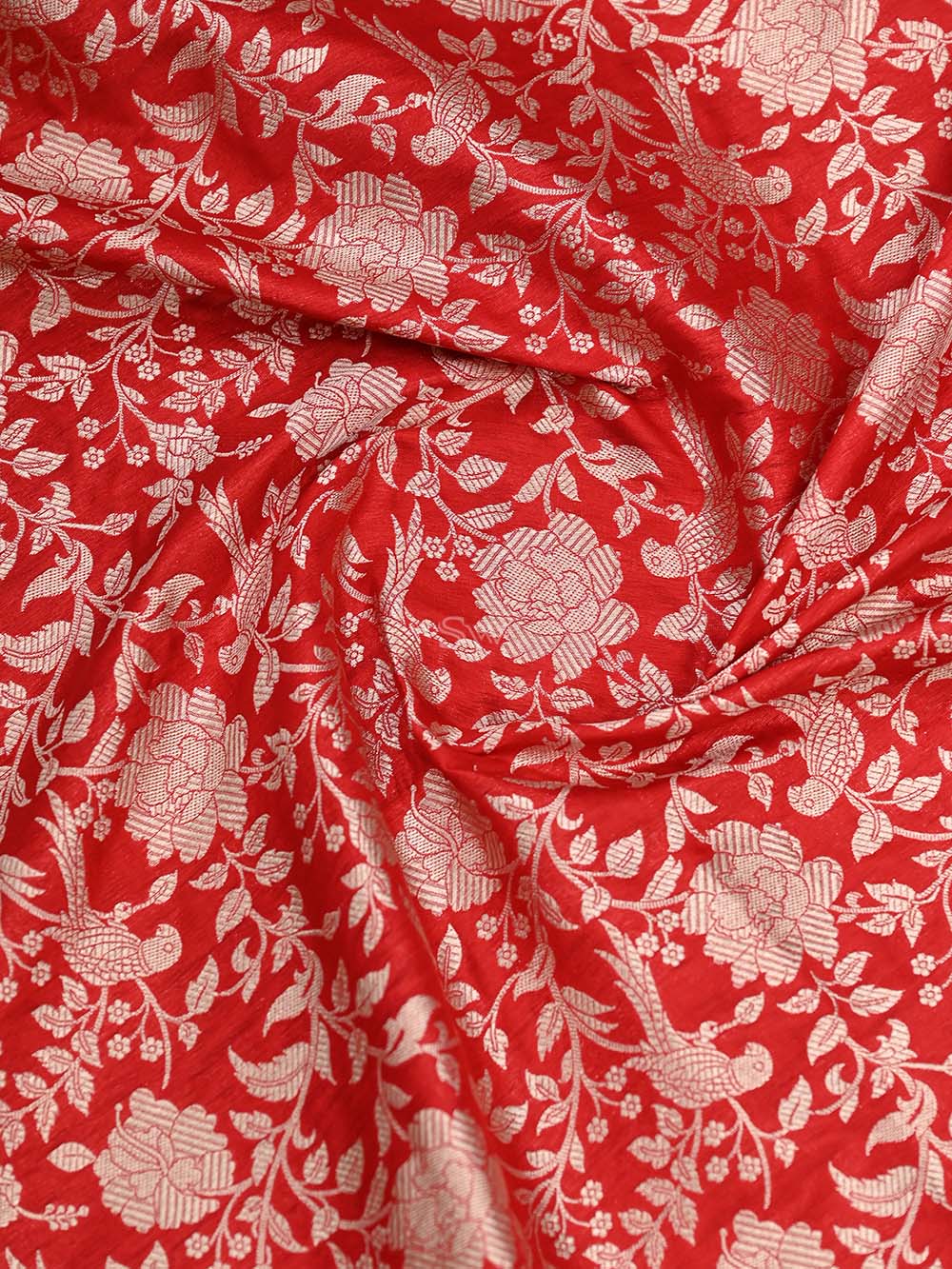 Red Shikargah Jaal Katan Silk Handloom Banarasi Dupatta - Sacred Weaves