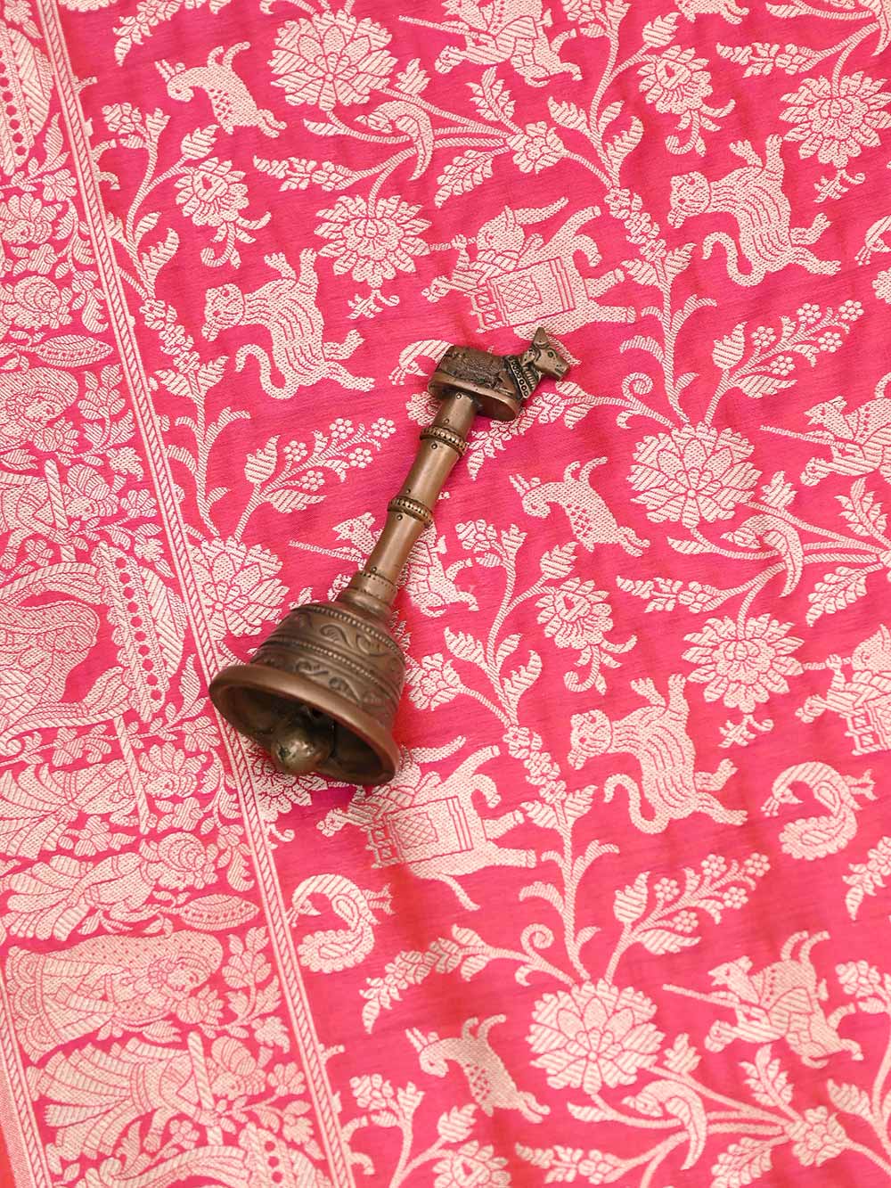 Pink Orange Shikargah Jaal Katan Silk Handloom Banarasi Dupatta - Sacred Weaves
