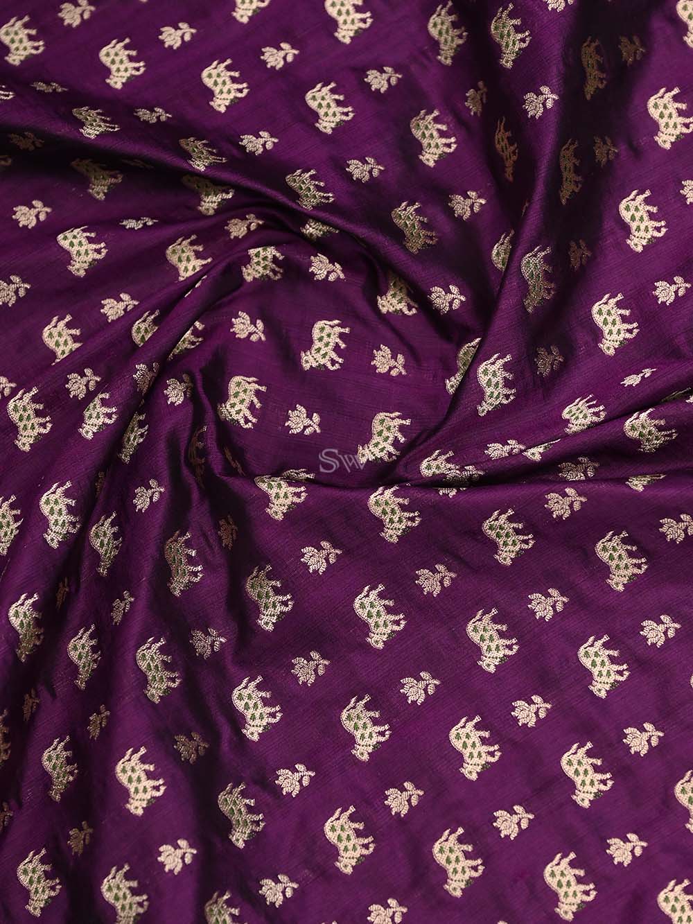 Dark Purple Paithani Shikargah Katan Silk Handloom Banarasi Dupatta - Sacred Weaves