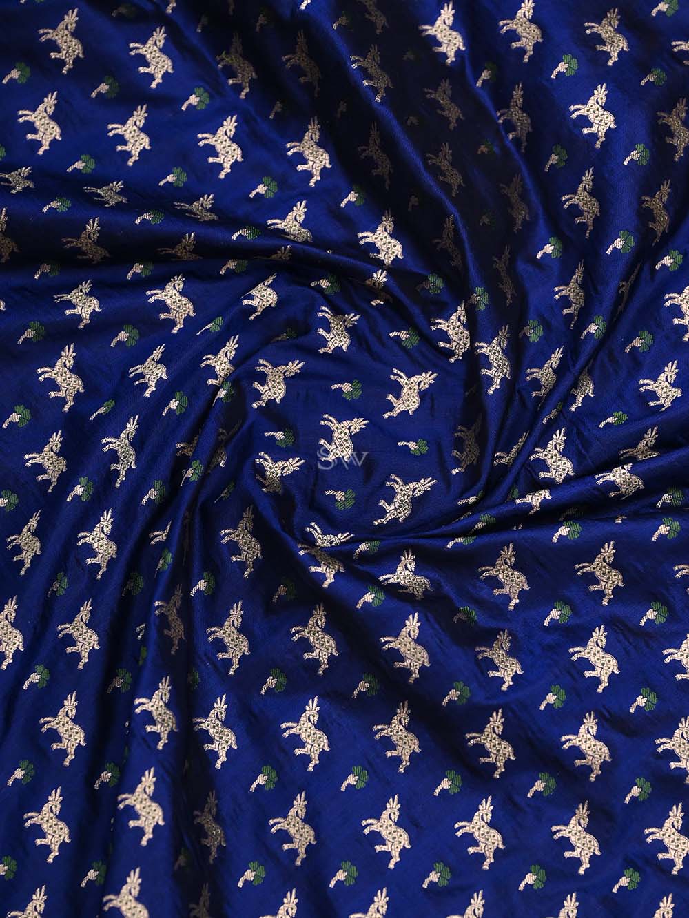 Blue Paithani Shikargah Katan Silk Handloom Banarasi Dupatta - Sacred Weaves