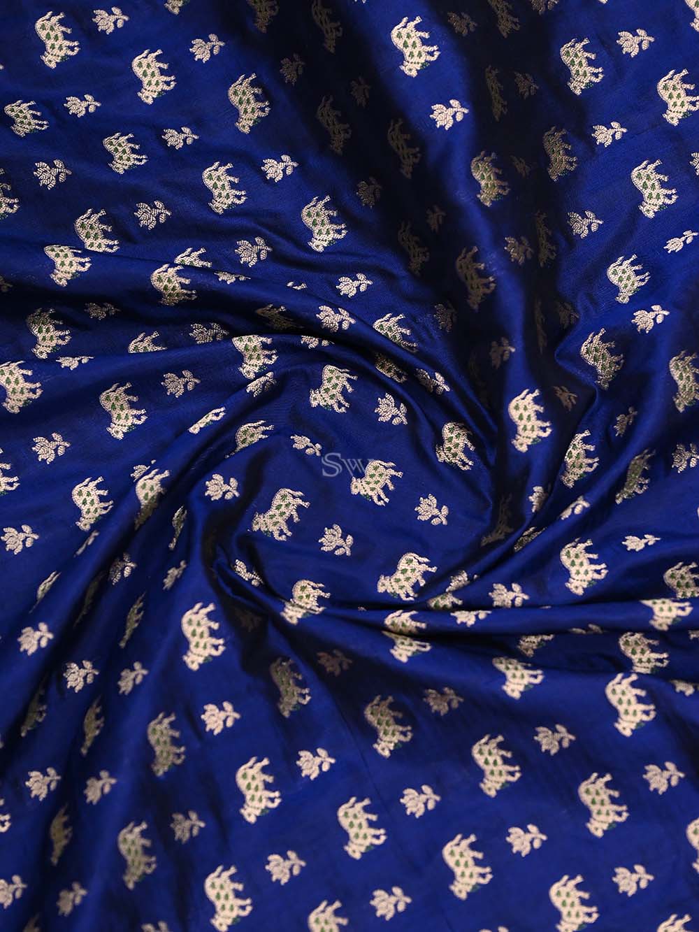 Blue Paithani Shikargah Katan Silk Handloom Banarasi Dupatta - Sacred Weaves