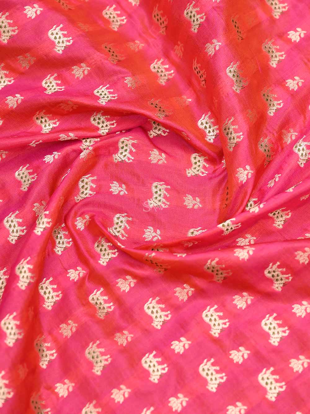 Pink Red Paithani Shikargah Katan Silk Handloom Banarasi Dupatta - Sacred Weaves