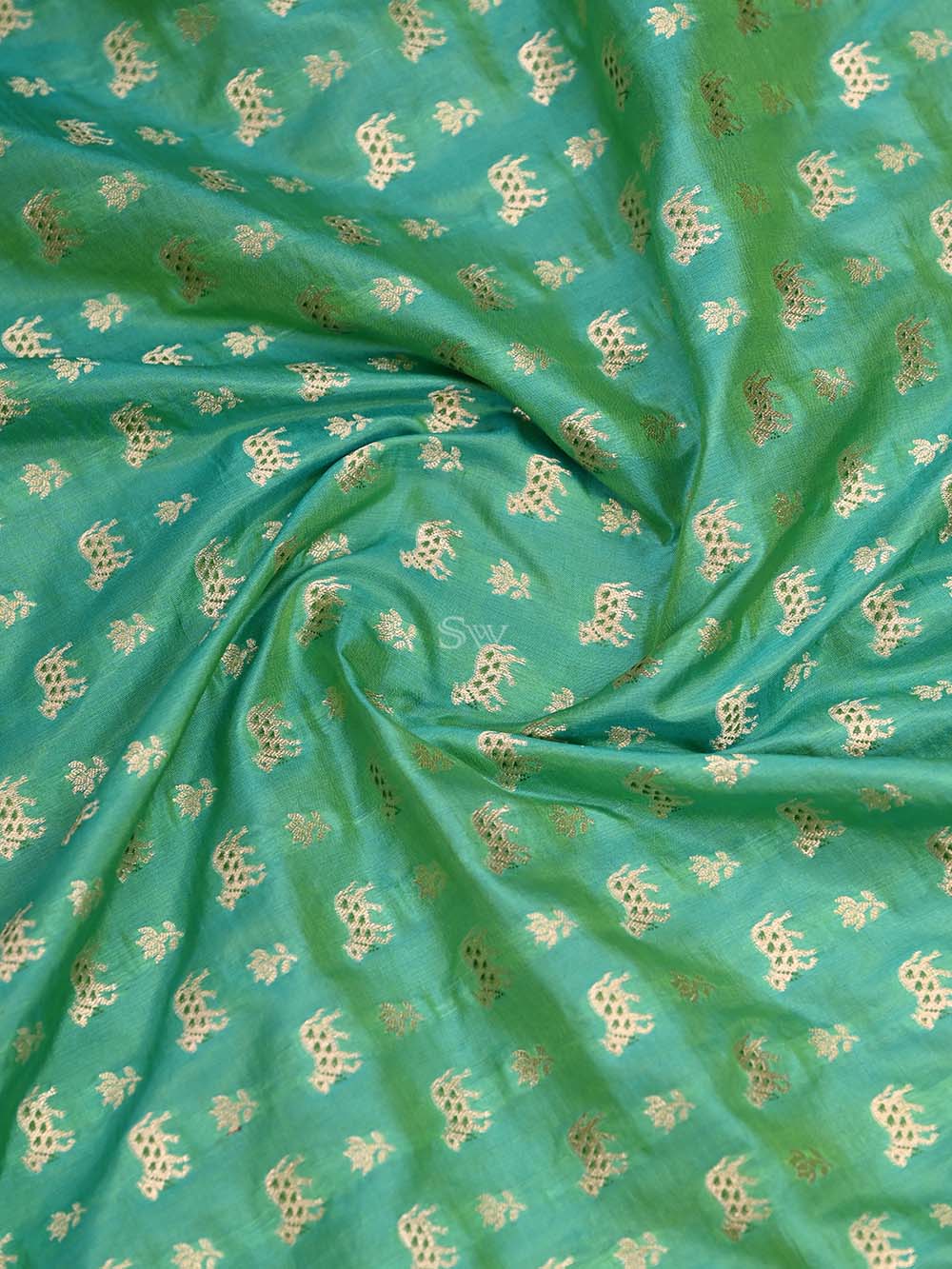Sea Green Paithani Shikargah Katan Silk Handloom Banarasi Dupatta - Sacred Weaves