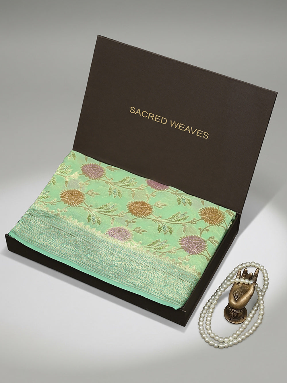 Pastel Green Rangkat Jaal Khaddi Georgette Handloom Banarasi Saree - Sacred Weaves