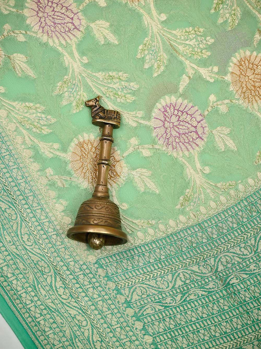 Pastel Green Rangkat Jaal Khaddi Georgette Handloom Banarasi Saree - Sacred Weaves