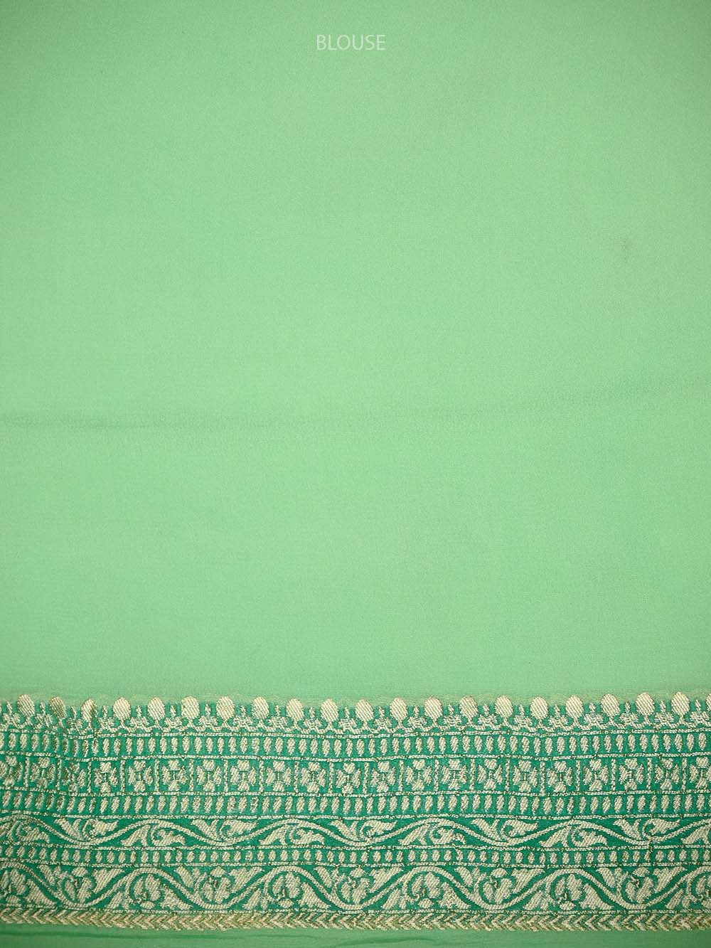 Pastel Green Rangkat Jaal Khaddi Georgette Handloom Banarasi Saree - Sacred Weaves