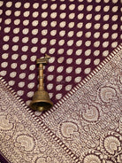 Wine Booti Khaddi Georgette Handloom Banarasi Saree - Sacred Weaves