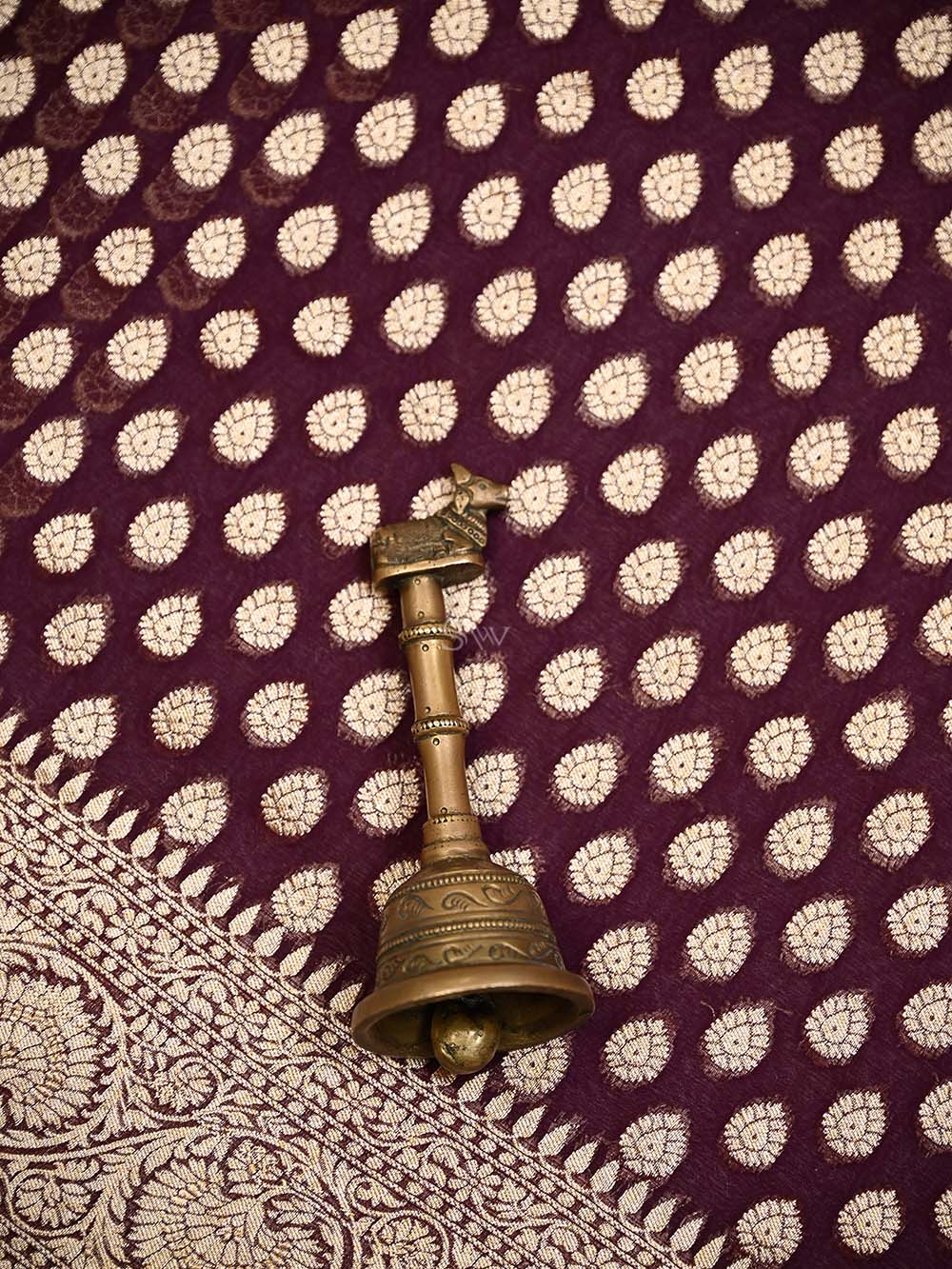 Wine Booti Khaddi Georgette Handloom Banarasi Saree - Sacred Weaves