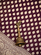 Wine Booti Khaddi Georgette Handloom Banarasi Saree - Sacred Weaves