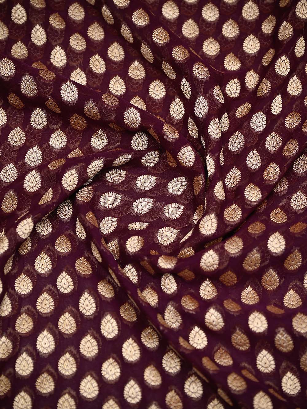 Wine Booti Khaddi Georgette Handloom Banarasi Saree - Sacred Weaves